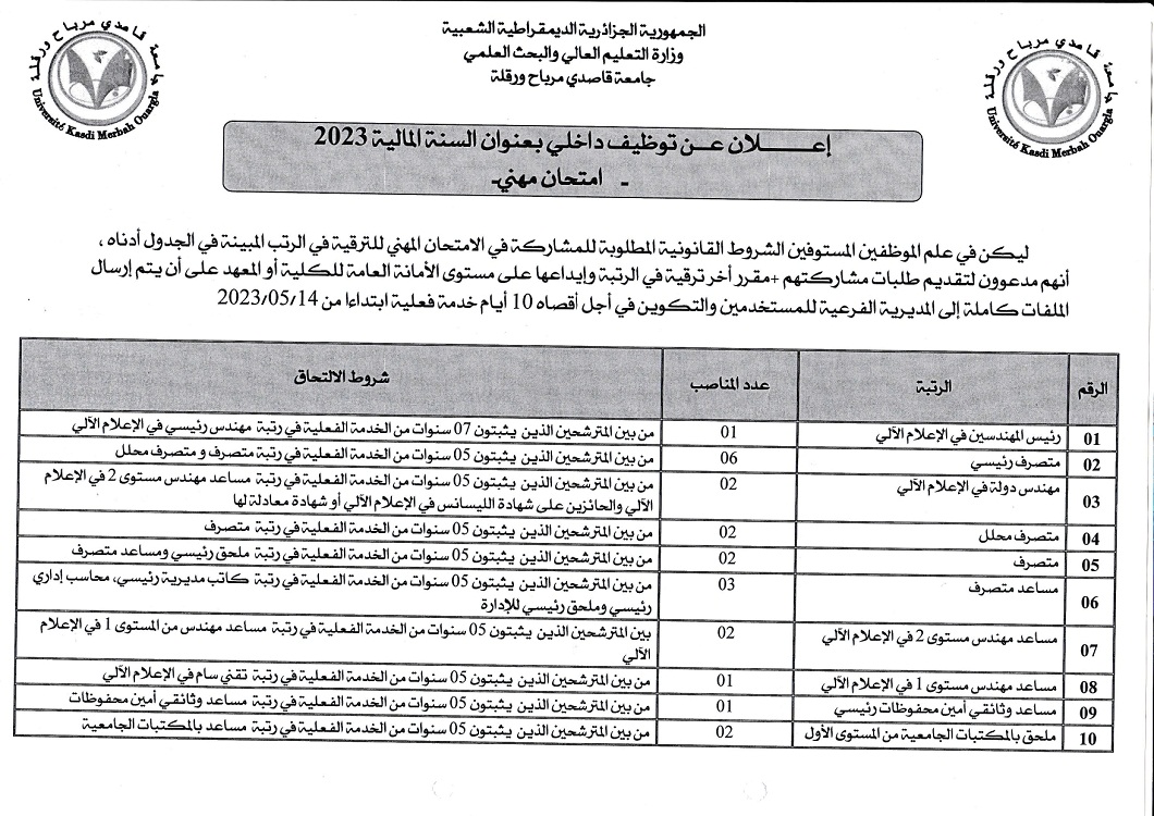 اعلان توظيف داخلي امتحان مهني 2023 page 0001